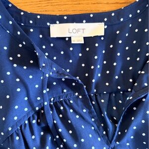 LOFT Dark Blue Blouse with White Dots